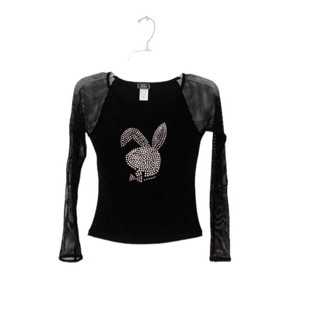 Y2K Solar USA Black Cropped Top with Rhinestones Size Small